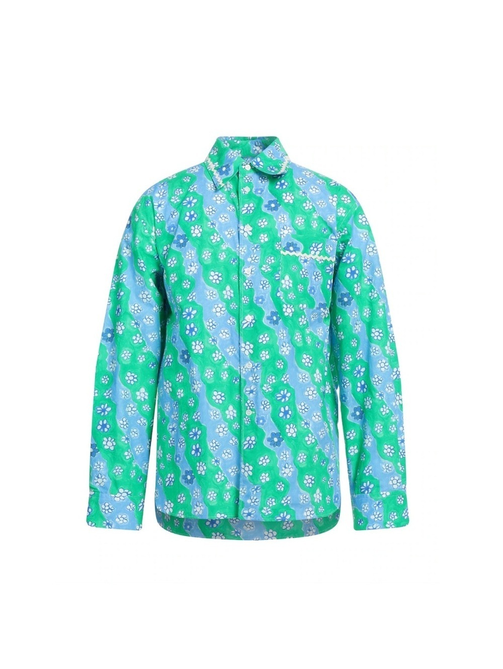Marni Printed Button Up Shirt in Green/Blue, Size 46, New w/Tag